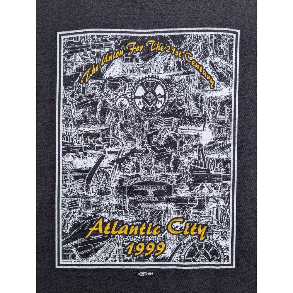 '99 Atlantic City Machinist Union Shirt Size XL VTG Graphic Print Workwear Black